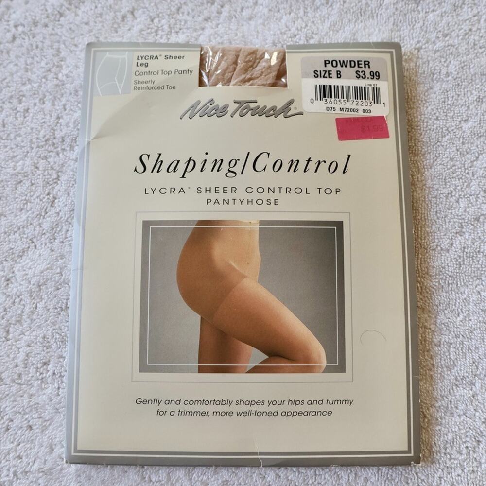 Nice Touch Pantyhose Size B Powder Shaping Control Lycra Sheer Control Top